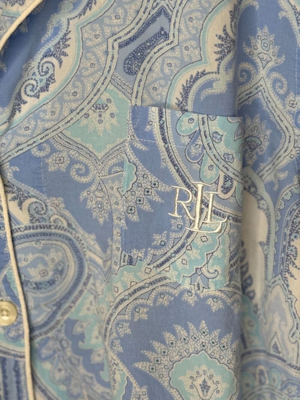 Lauren Ralph Lauren Women's Blue Paisley Button Front Pajama Sleep Top XL - Picture 8 of 13